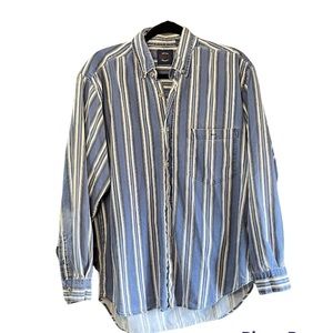 Saugatuck Button Up Blue Striped Shirt Medium Vintage